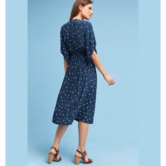 FAITHFULL the Brand Farrah Tie Front Midi Dress Navy Blue with White Dot… - Picture 16 of 16